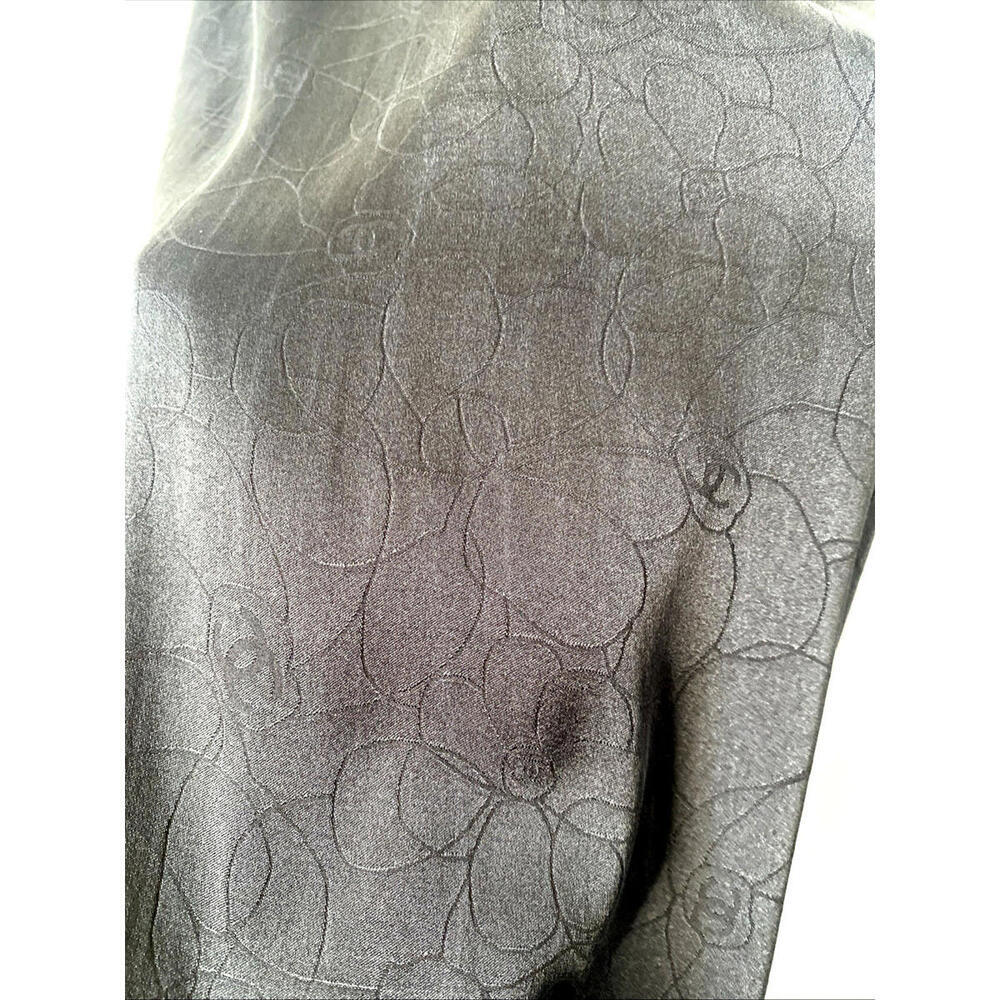 Vintage CHANEL Black Camellia CC Spaghetti Strap Backless Silk Maxi Dress FR-38 - Picture 7 of 9